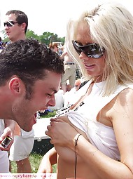 Karen turns the infield at the Preakness horse race upside down by flashing her massive tits everywhere