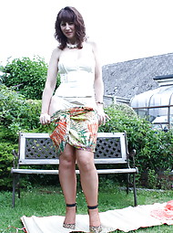 Horny British housewife playing in the garden