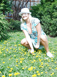Naughty blonde housewife playing in her garden