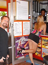 Amazing long leg mini skirt milf looking for a foot long hot dog gets her box stuffed with a huge dong in these hot reality porn pics and 3 minute video